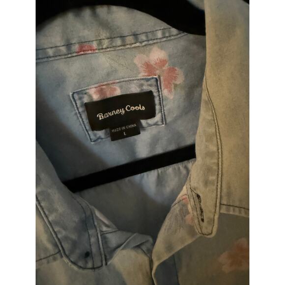 Barney‎ Cools Short Sleeve Chambray Floral Button Up Shirt-L - Picture 3 of 4